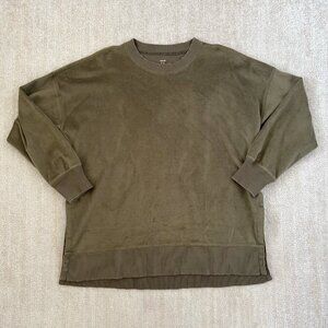 Aerie Oversized Crewneck Green Velour Sweatshirt M